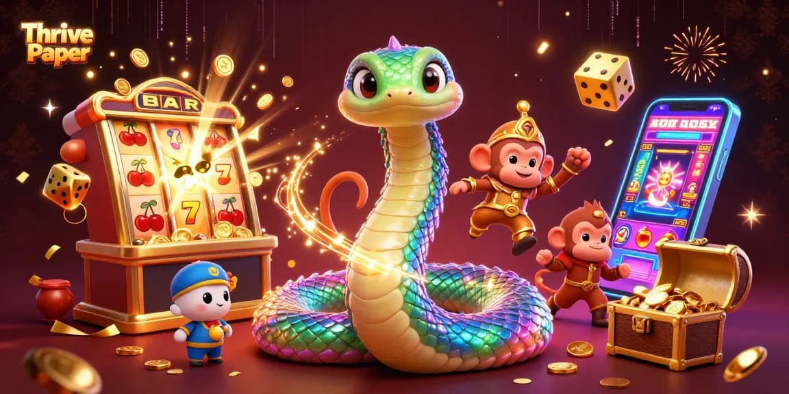 Experience the excitement of gaming with Thrive Paper's vibrant slot scene featuring dazzling characters and action.