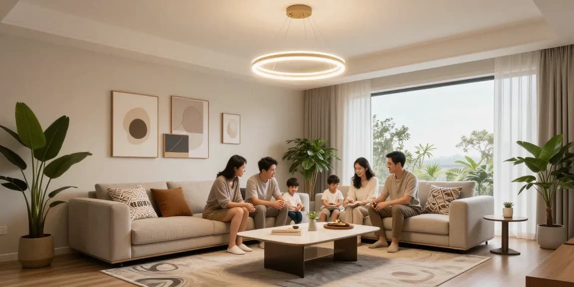 Lustre LED moderne și elegante în decorul unei camere de zi confortabile