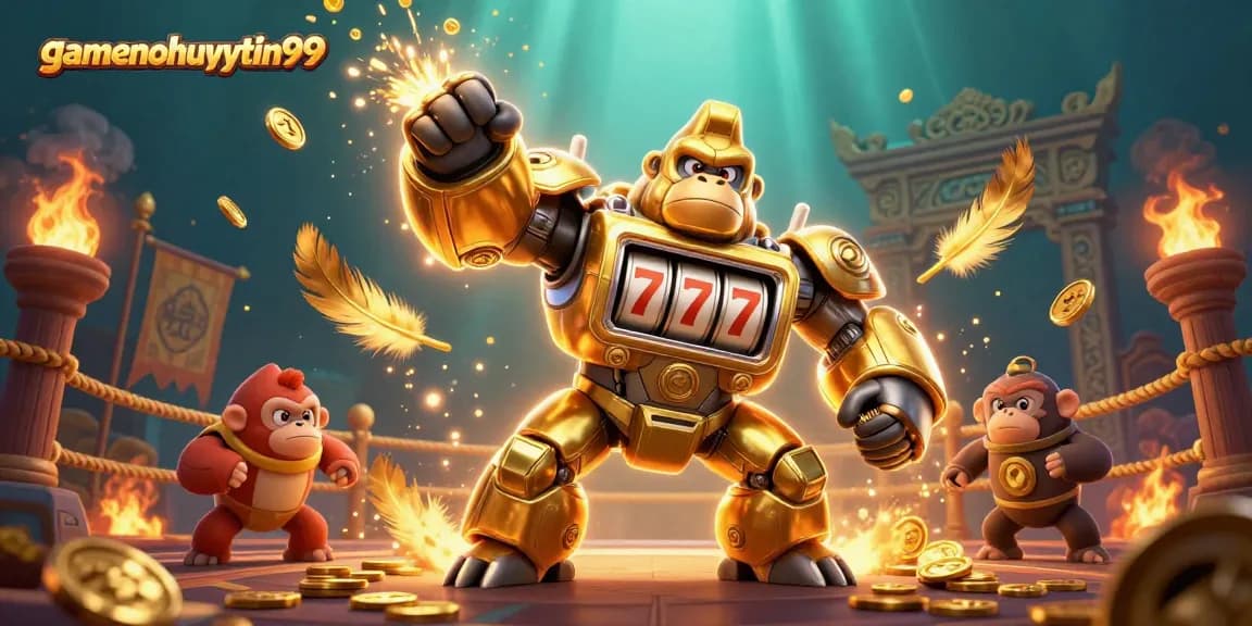 Engage with gamenohuuytin99's exciting gaming scene featuring a powerful golden gorilla mech!
