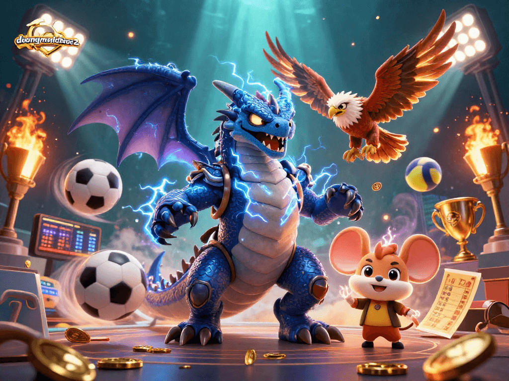 Experience duongmatchuoc2's exciting gameplay with dynamic dragons, hawks, and betting elements in a vibrant casino scene.