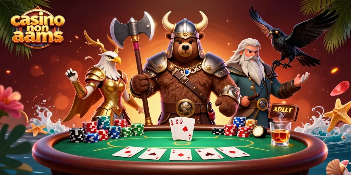 Giocando nel casino non AAMS con un orso vichingo e un'aquila valchiria, immersi in un'atmosfera vivace.