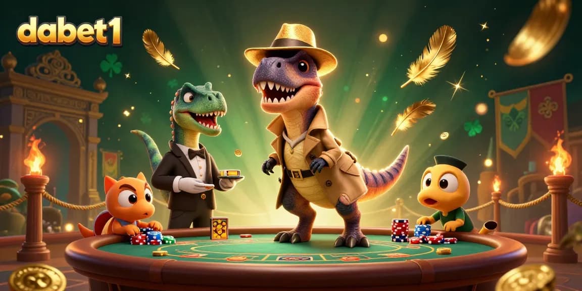 Experience thrilling gaming at dabet1 with vibrant dinosaurs, chips, and blackjack action!
