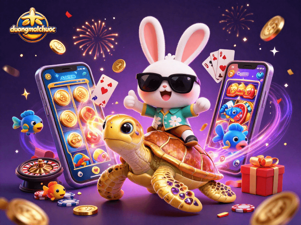 Engage with duongmatchuoc's vibrant slot game scene featuring a lucky rabbit and treasures.