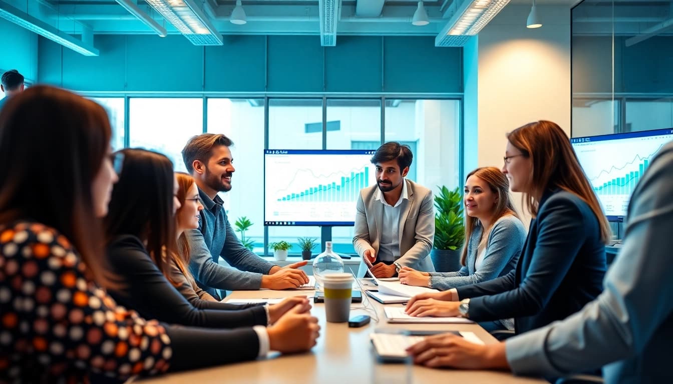 Digital marketing agency Australia team collaborating in a bright office for successful strategies.