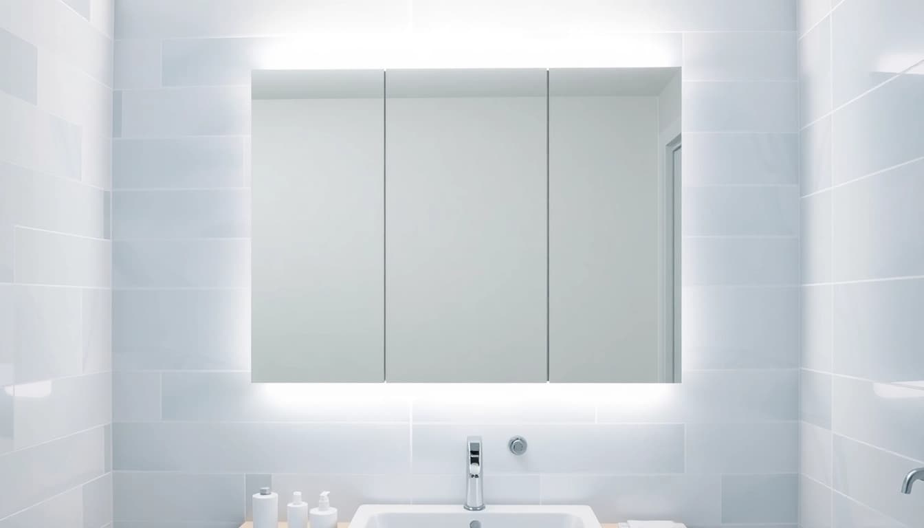 Stylish spiegelschrank bad mit Beleuchtung in modernem Badezimmer-Setup