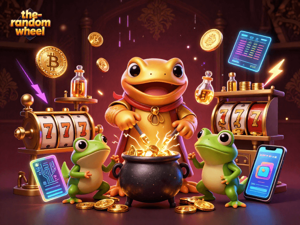 Spin and win with the-random-wheel as an alchemist transforms gold in a vibrant casino scene.