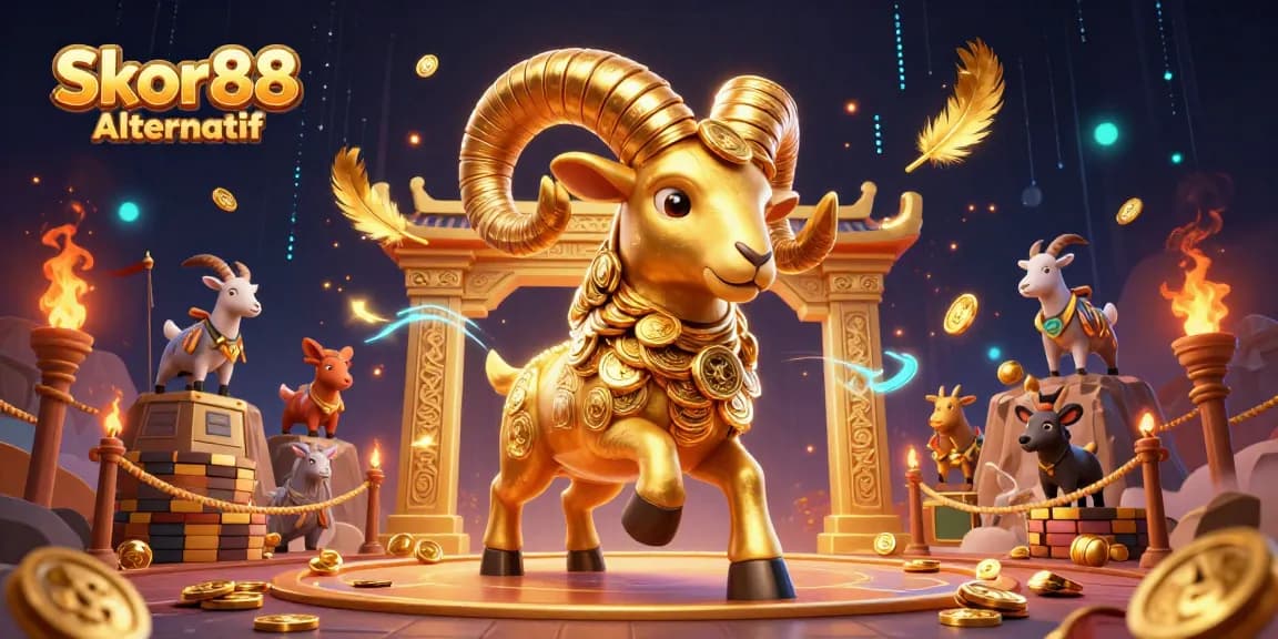 Engage with Skor88 Alternatif while experiencing thrilling golden ram battles and vibrant casino elements.