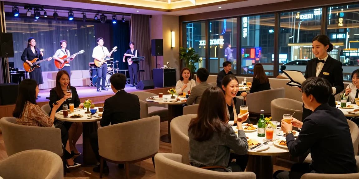 강남구구단 쩜오의 화려한 분위기와 유쾌한 대화를 나누는 손님들.
