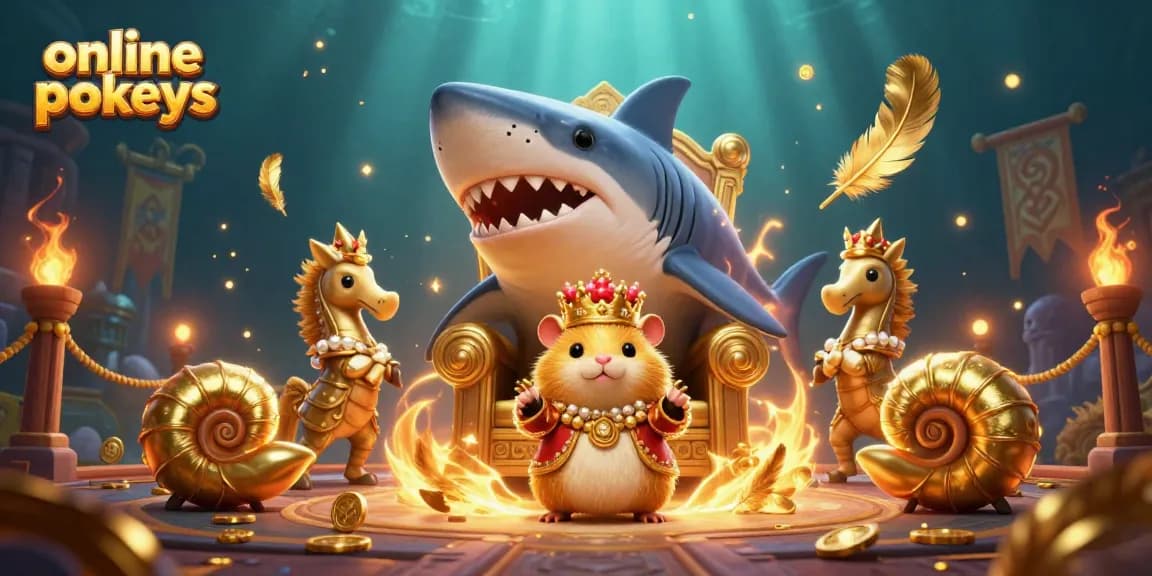 Experience thrilling online pokies action with a golden hamster king amidst a dynamic casino setting.