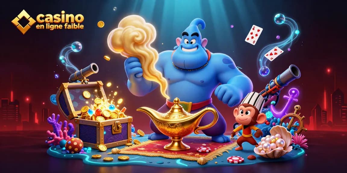 Plongez dans l'univers d'un casino en ligne fiable, avec un génie bleu et des éléments de jeu captivants.