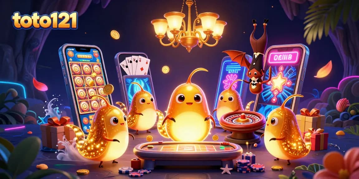 Experience thrilling gameplay at toto121 with vibrant casino scene and glowing characters.