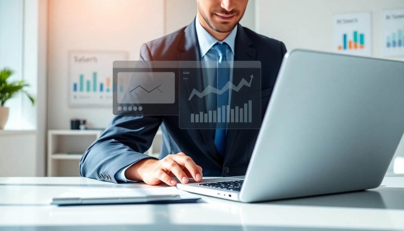 Maximize productivity with Superhuman for sales showcased by a focused salesperson in a modern office.