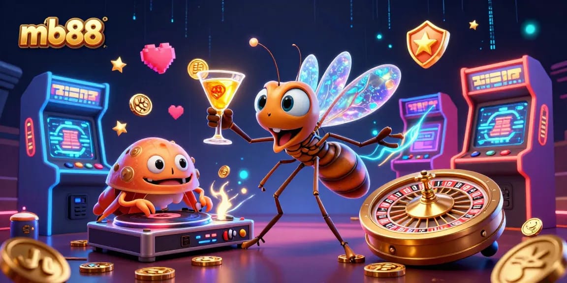 Experience mb88's exciting gaming atmosphere featuring unique characters and vibrant casino elements.