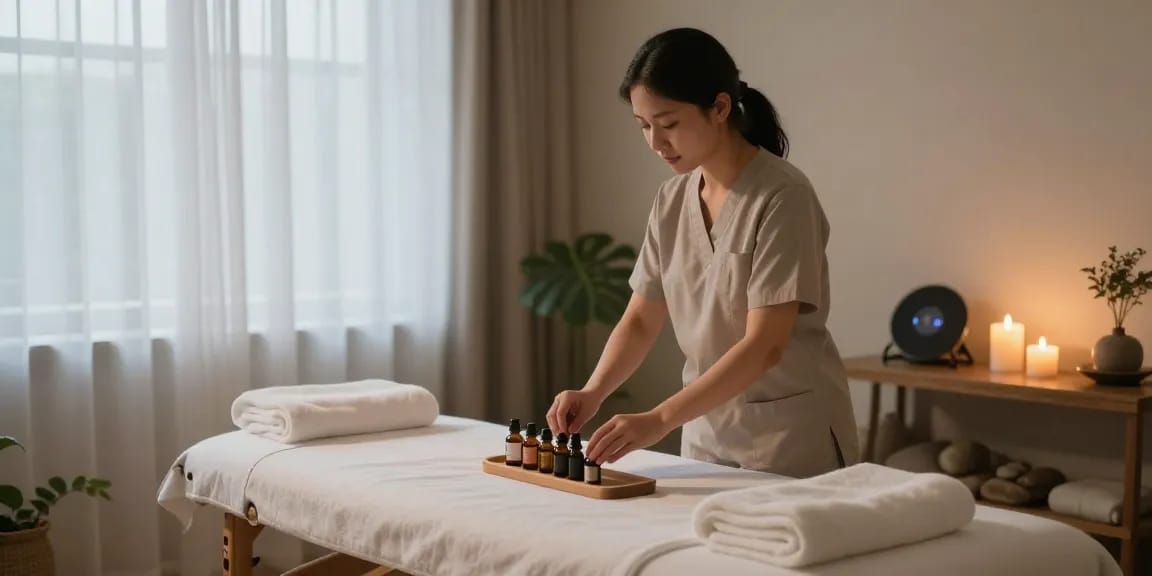 마사지 테라피 공간에서 편안하게 준비되는 마사지 서비스