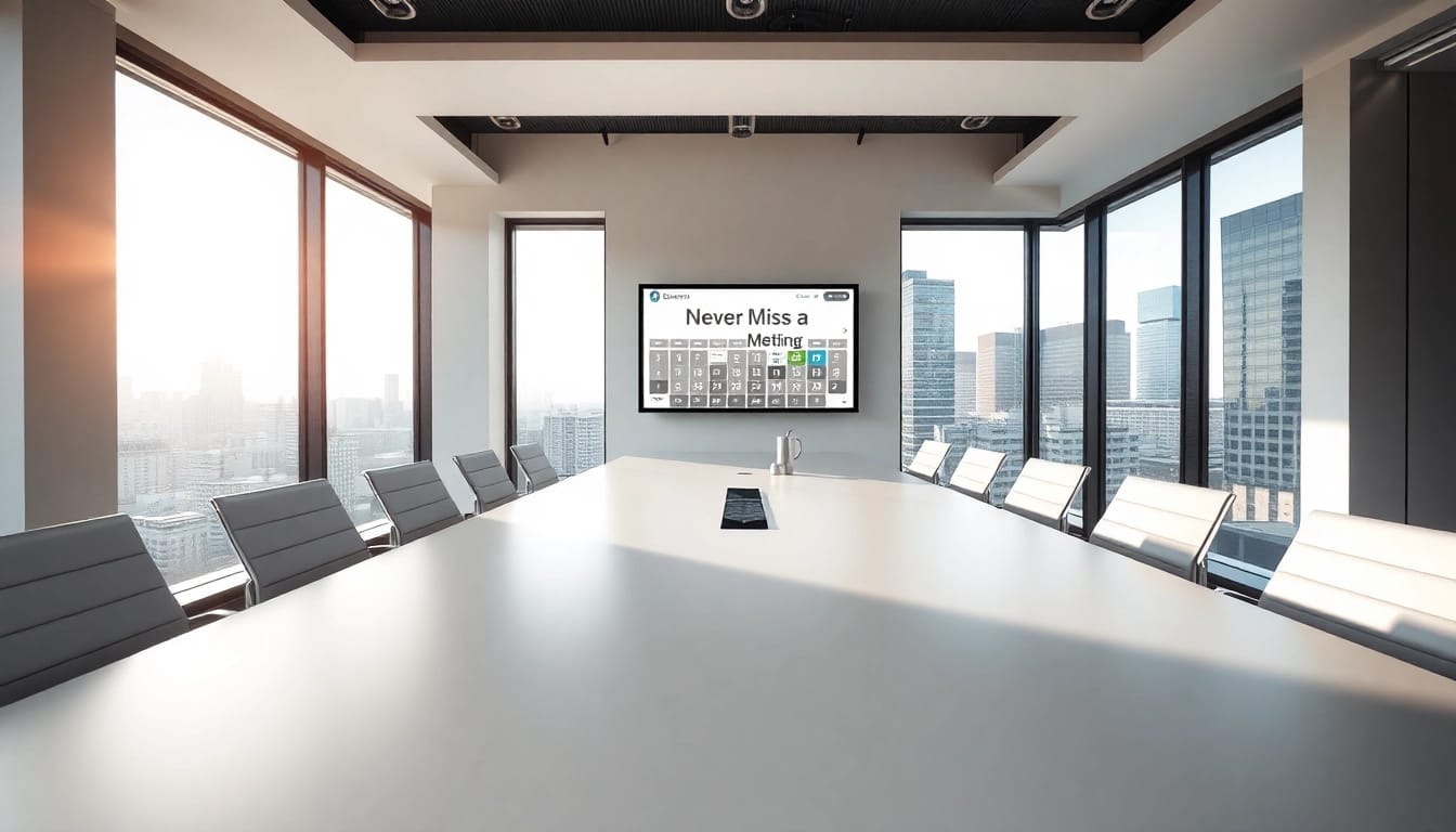 Utilizing a never miss a meeting scheduling tool for streamlined meeting organization in a modern setting.