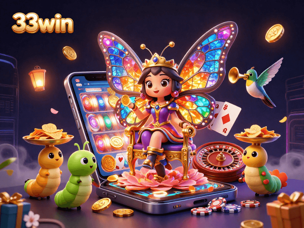 Experience thrilling moments with 33win’s dazzling 3D casino gaming scene showcasing vibrant characters and dynamic elements.