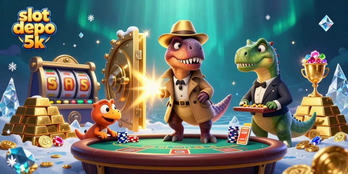 Experience thrilling wins at slot depo 5k with a dynamic casino scene featuring unique characters.