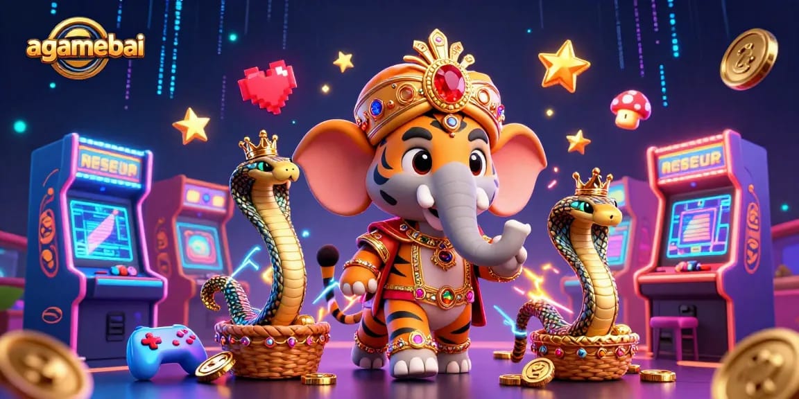 Experience the thrill of agamebai with colorful 3D arcade games and an ornate maharaja in a vibrant casino scene.