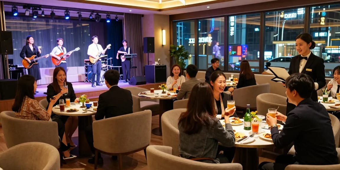 강남구구단 쩜오의 화려한 분위기와 유쾌한 대화를 나누는 손님들.