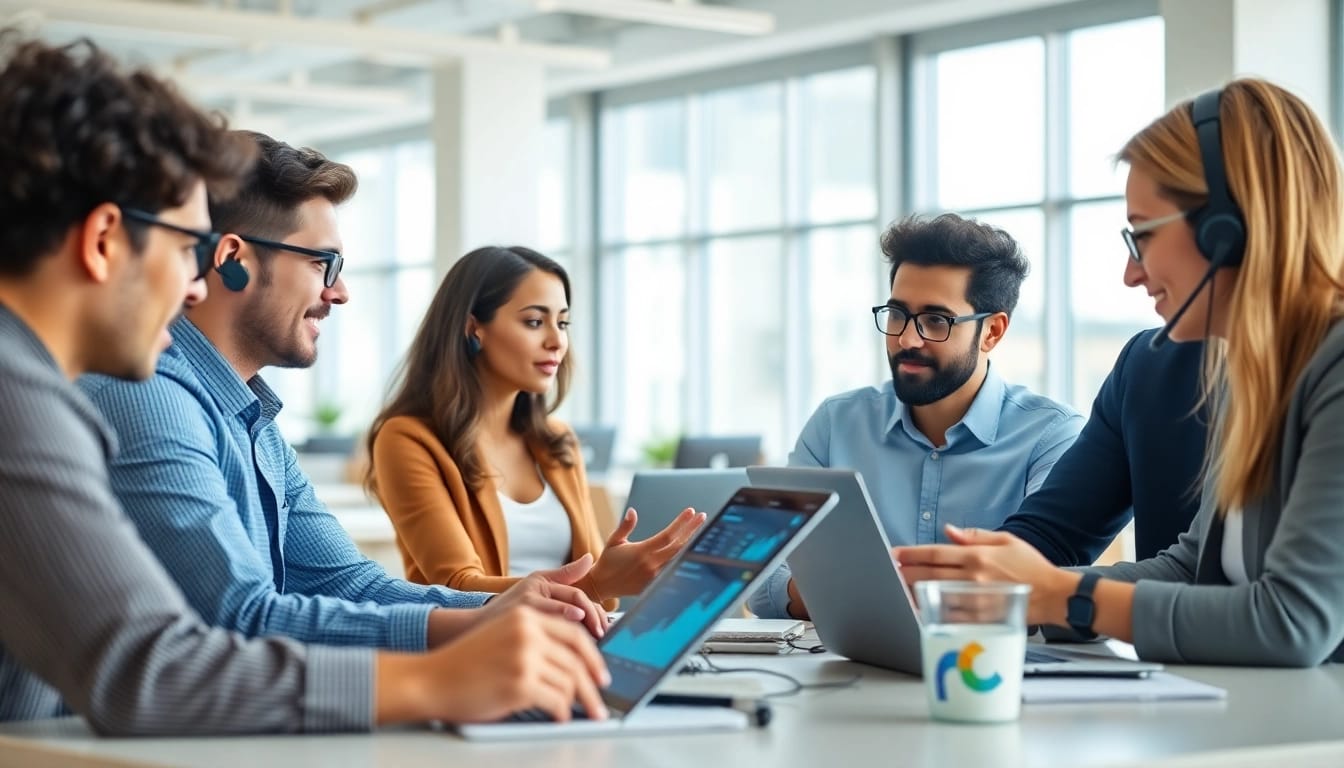 Providing it business support through teamwork in a modern office with diverse professionals.