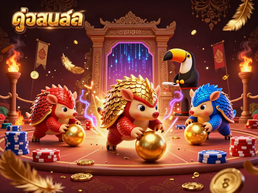 Watch sport stars clash during exciting ดูบอลสด moments, represented by rival pangolins in a vibrant arena.