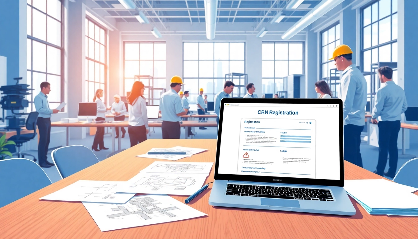 Understanding CRN Registration in a professional engineering office setting with dynamic collaboration.