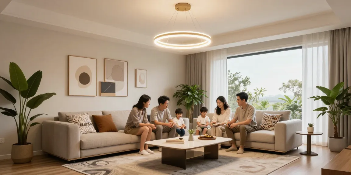 Lustre LED moderne și elegante în decorul unei camere de zi confortabile