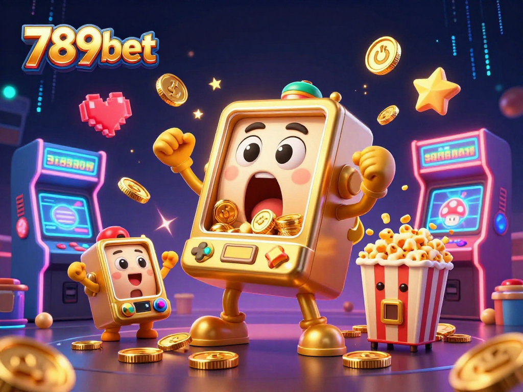 Experience the excitement of 789bet with a lively scene of slot machines celebrating a jackpot.