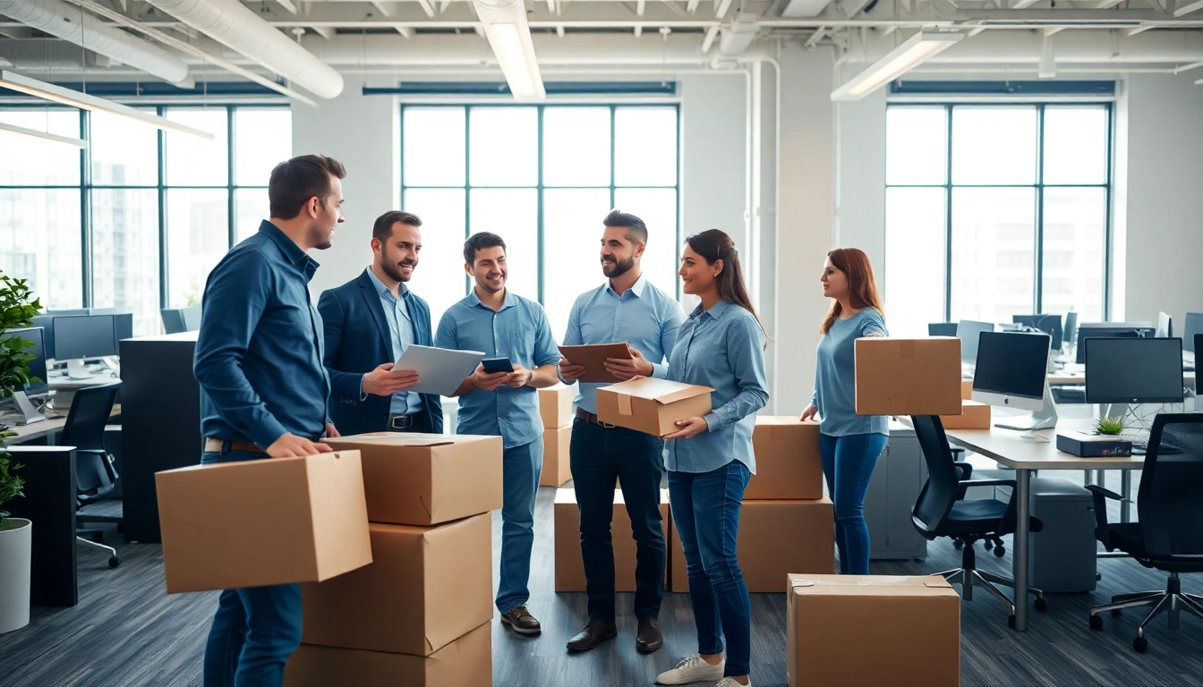 Office Moving Services NYC professionals collaborating in a bright modern office setting.