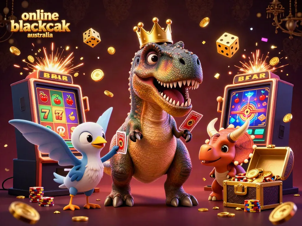 Experience thrilling online blackjack australia with friendly T-Rex and dynamic casino elements.