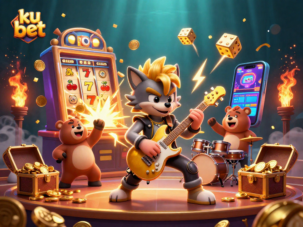Experience exhilarating wins with ku bet as the rock star wolf and drummer bear ignite the casino stage.