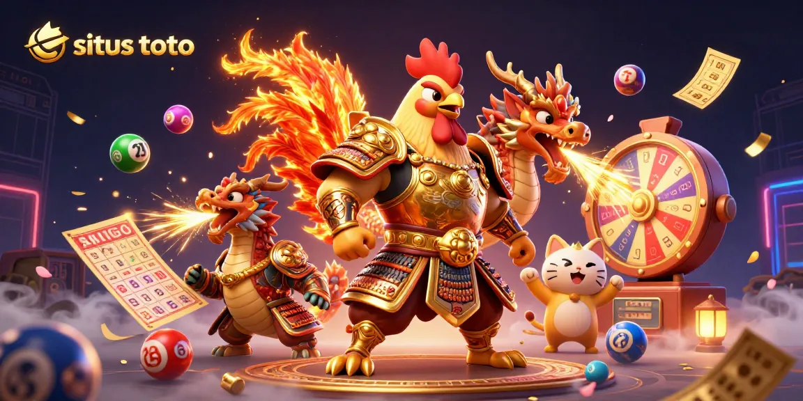Experience thrilling situs toto action with a vibrant 3D illustration showcasing casino elements and characters.