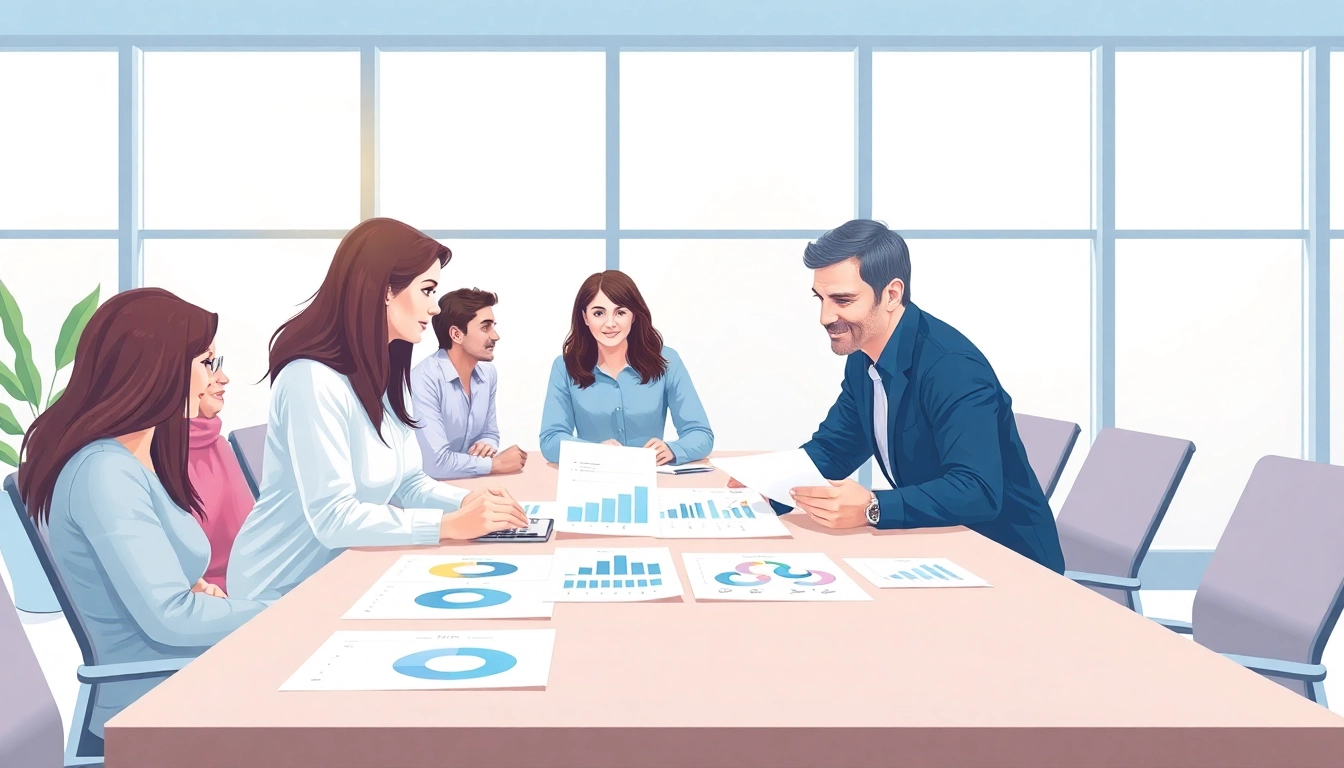 Organizational efficiency consultant ca collaborating with team members in a bright office environment.