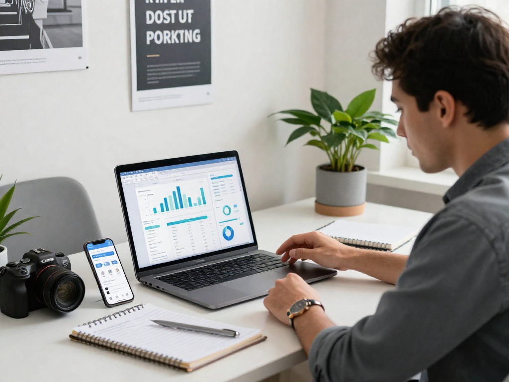 Buy app downloads strategy session in a modern marketing office with performance analytics.
