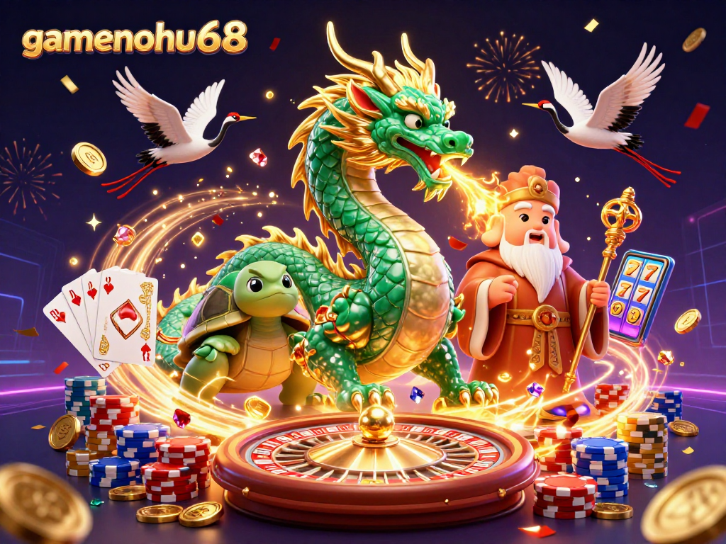 Engage with gamenohu68's thrilling gaming experience featuring a jade dragon and lucky cranes.