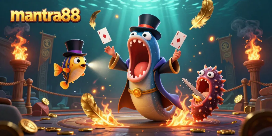 Experience the magic of mantra88 with a vibrant 3D casino-themed underwater scene.