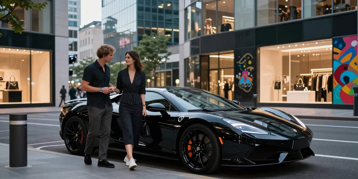 LUXURY 777 mobil mewah di lingkungan urban dengan pasangan yang berfashion stylish.