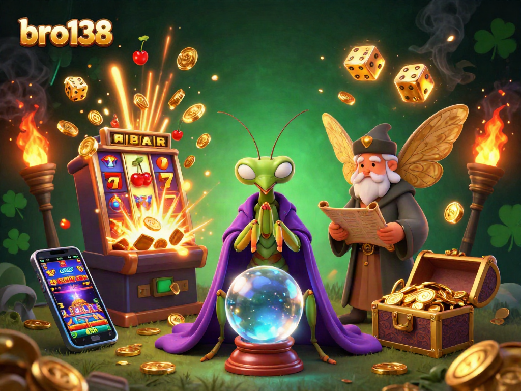 Engage in thrilling slots at bro138, featuring vibrant characters and dazzling casino elements.