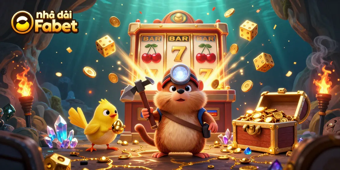 Experience the excitement of Nhà cái Fabet with a treasure hunter mole and jackpot slot machine.