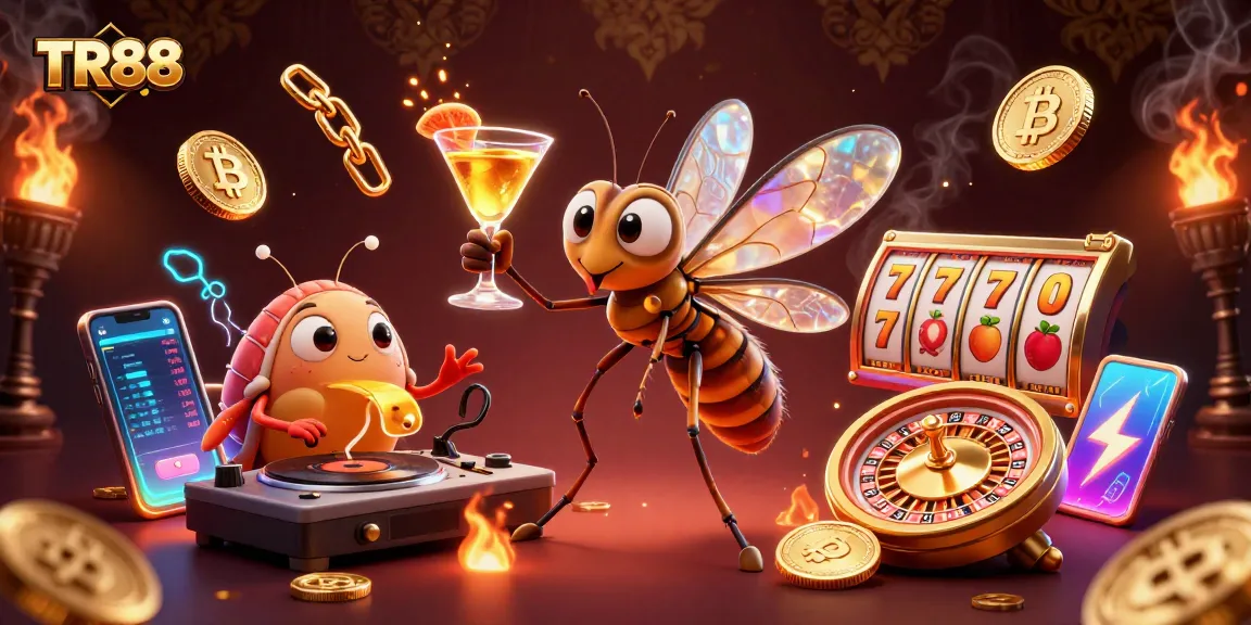 Engage with TR88 through immersive, high-energy casino illustration showcasing dynamic characters.
