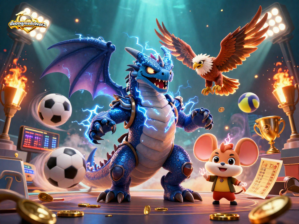 Experience duongmatchuoc2's exciting gameplay with dynamic dragons, hawks, and betting elements in a vibrant casino scene.
