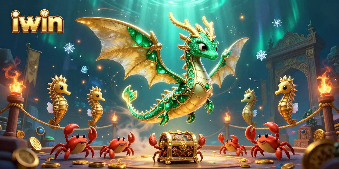 Win big with iwin's vibrant underwater casino adventure featuring a sea dragon and treasure chest.