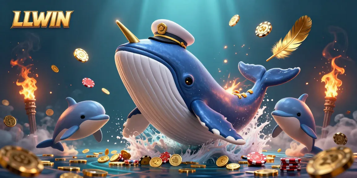Experience high-stakes gaming excitement with LLWIN, featuring a whimsical whale and friends amidst golden treasures.