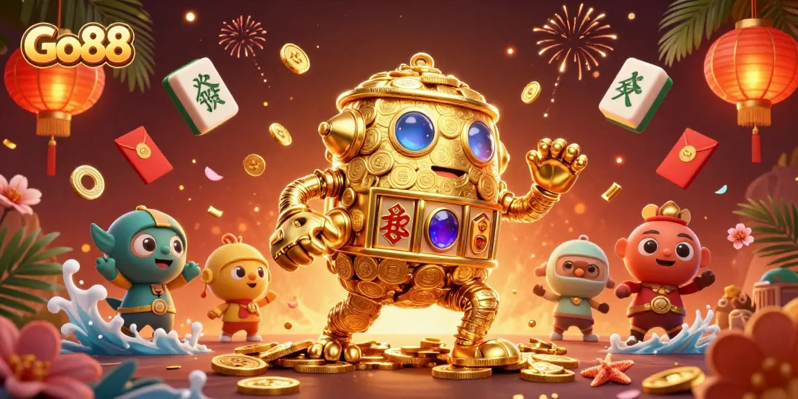 Engage with Go88's thrilling casino games featuring a dynamic golden golem and adventurous game elements.