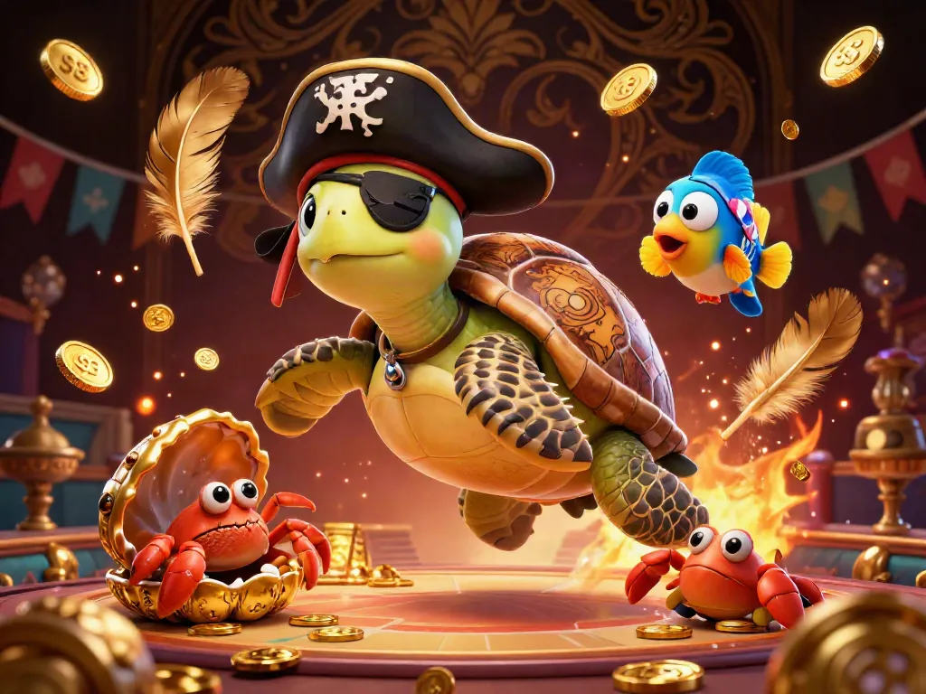 Engage in thrilling underwater adventures with S8, featuring a pirate turtle, golden treasures, and dynamic betting elements.