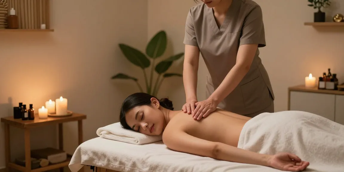 마사지 테라피 룸에서 고객에게 스웨디시 마사지를 제공하는 모습