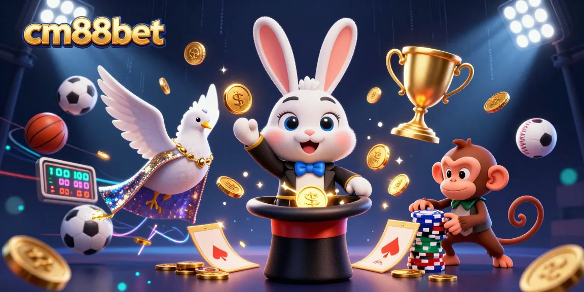 Engage in thrilling wins with cm88bet as a magician pulls golden coins and a dove dazzles in a casino scene.