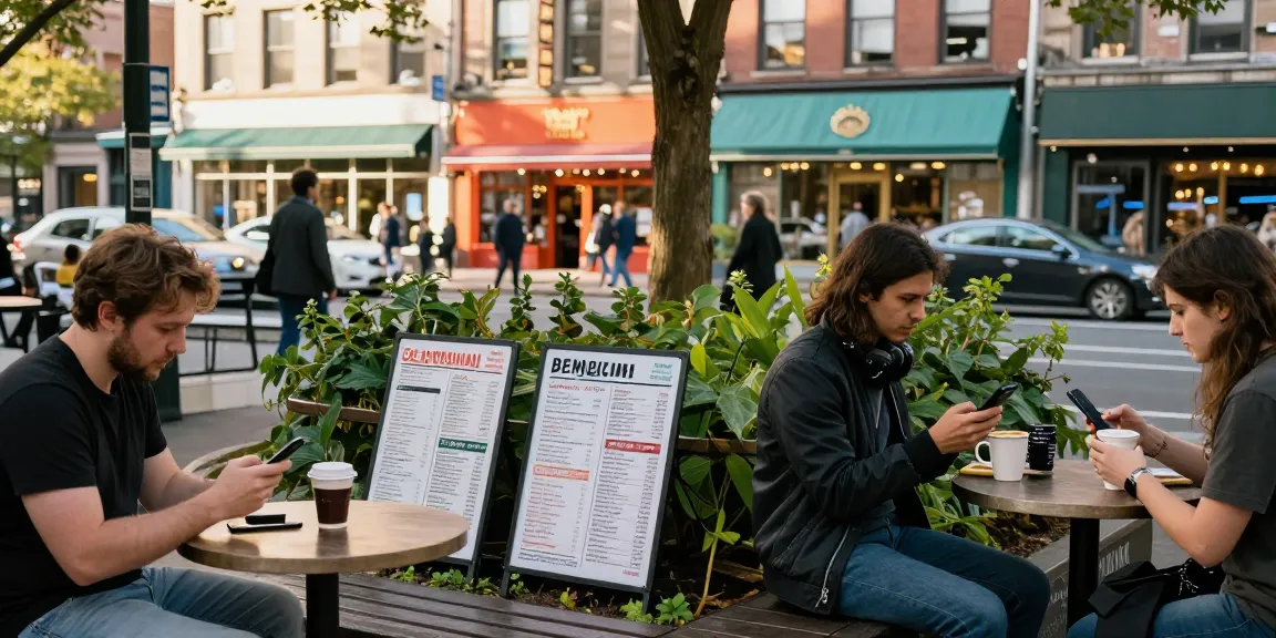 Engaged users on BedPersonal, a local classifieds platform, connecting through mobile devices in a lively urban environment.