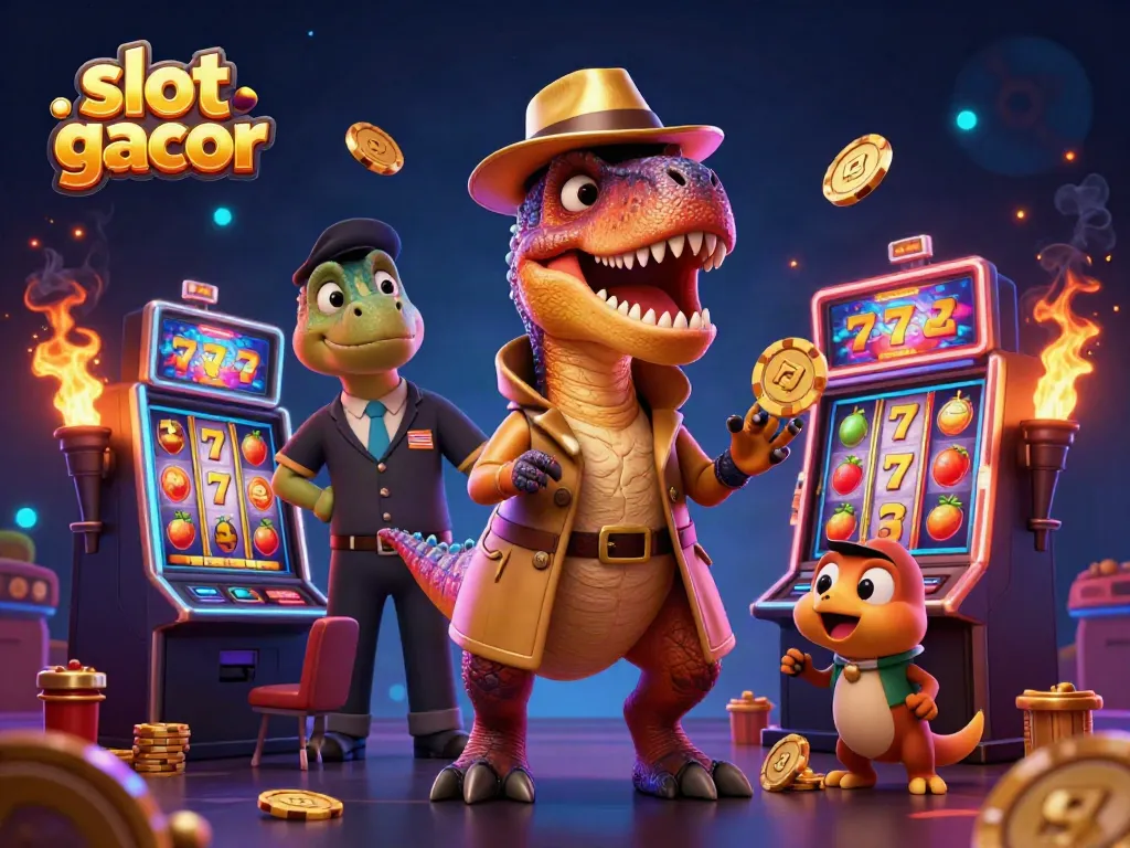 Spin to win with slot gacor as a velociraptor counter navigates the slot machine scene.