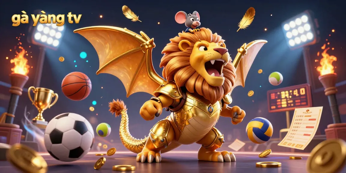 Experience gà vàng tv with an exhilarating scene of a golden chimera, sports balls, and dynamic gaming elements.
